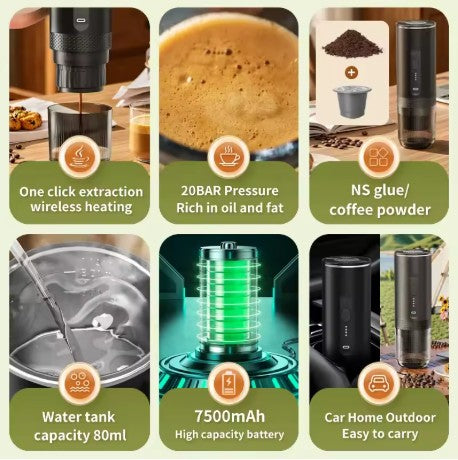 ☕ Trådlös 2-i-1 Kaffemaskin – För Bil, Hem och Camping