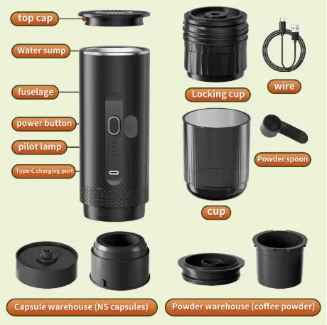 ☕ Trådlös 2-i-1 Kaffemaskin – För Bil, Hem och Camping