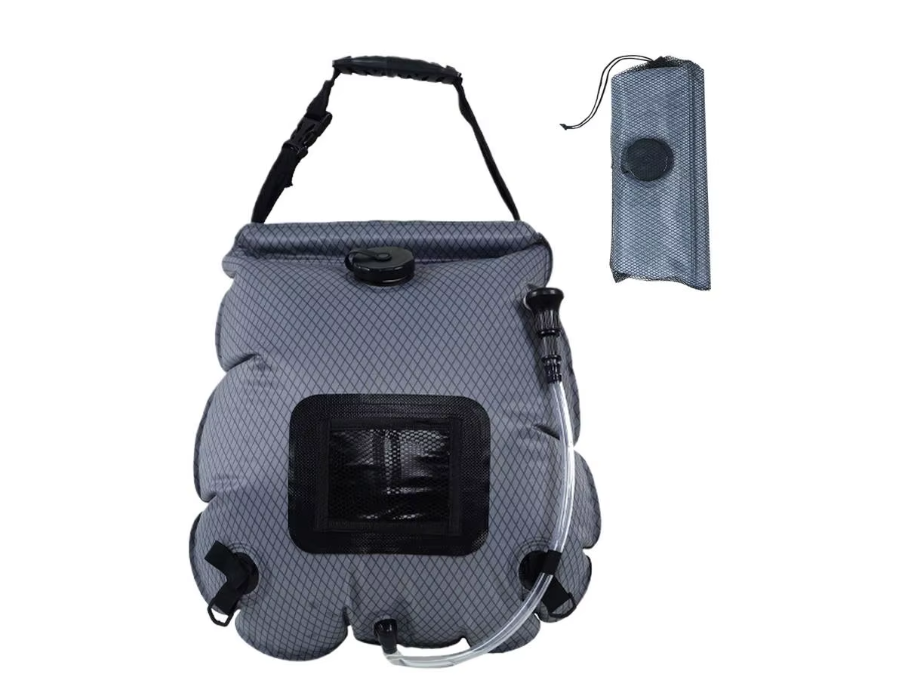 Soluppvärmd Campingdusch 20L – Premium med Termometer & Läckageskydd