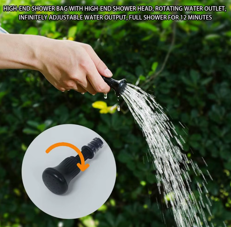 Soluppvärmd Campingdusch 20L – Premium med Termometer & Läckageskydd