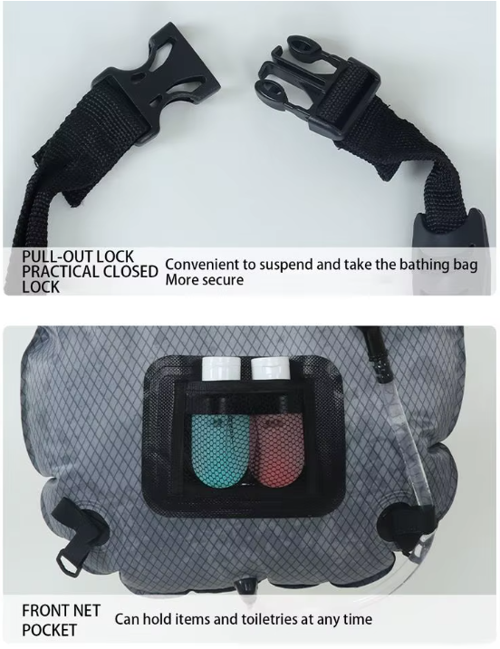 Soluppvärmd Campingdusch 20L – Premium med Termometer & Läckageskydd