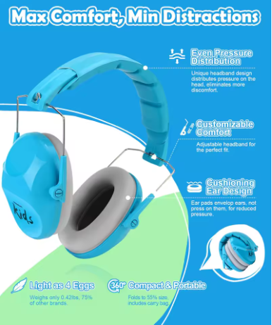 Barn Hörselskydd – Justerbara, Bekväma & Bullerdämpande (NRR 25dB)