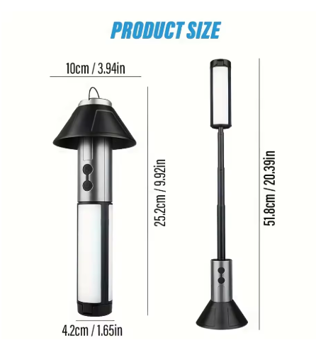 Teleskopisk Campinglampa & Ficklampa – Uppladdningsbar 3000mAh med 270° belysning