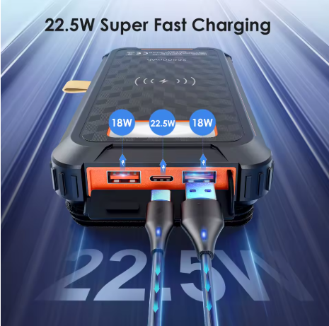 Solar Power Bank 26800mAh – Snabbladdning, Solpaneler & Nödbelysning