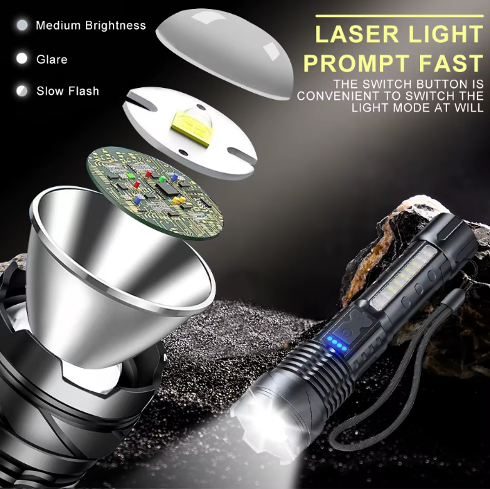 Zoombar LED-ficklampa 30W – 7 lägen & sidoljus (uppladdningsbar)