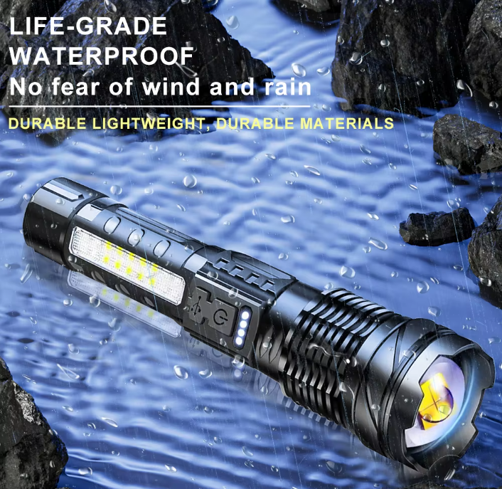 Zoombar LED-ficklampa 30W – 7 lägen & sidoljus (uppladdningsbar)