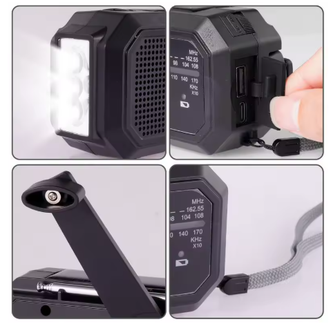 Handvevad & Solcellsdriven Nödradio – FM-Radio, Powerbank & LED-Lampa