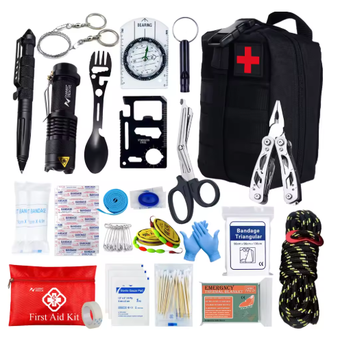 Survival First Aid Kit – Fullständig IFAK & Survivalutrustning (24 delar) för Kris & Äventyr