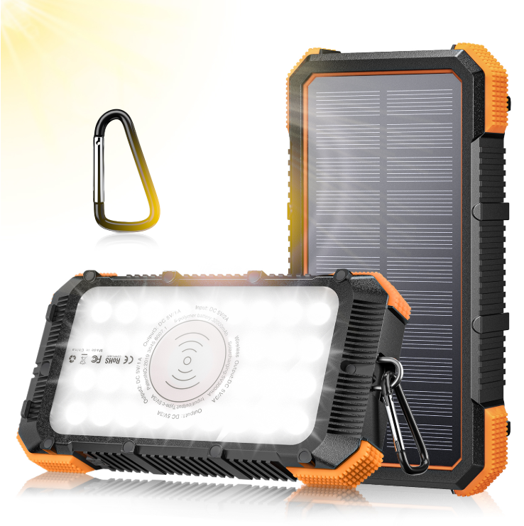 Solar Powerbank 32 000 mAh – Snabbladdning, Trådlös Laddning & 36-LED Nödlampa