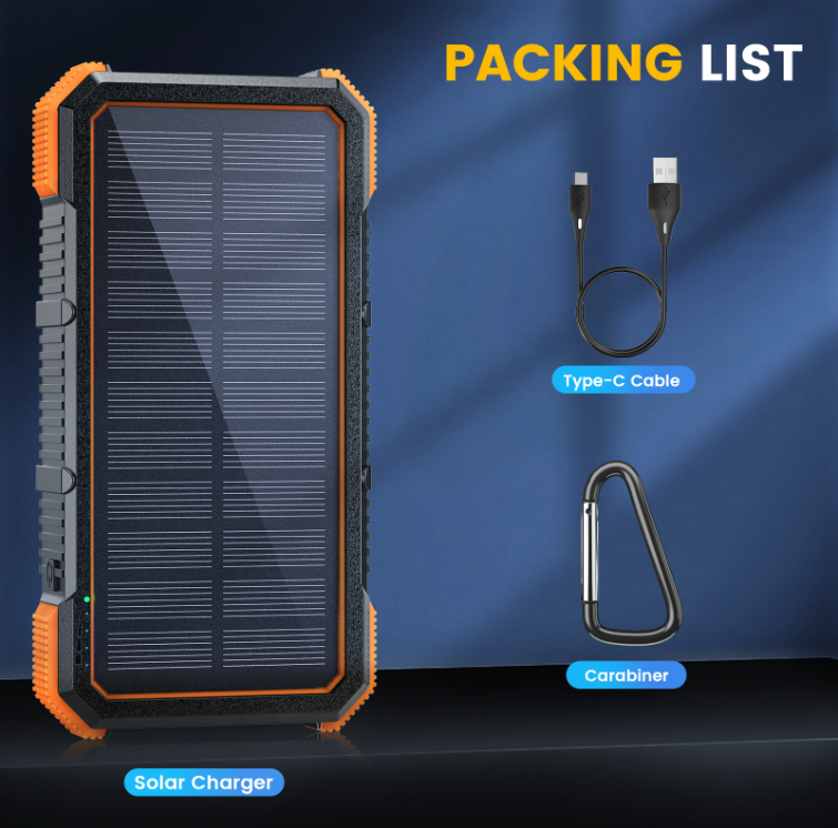Solar Powerbank 32 000 mAh – Snabbladdning, Trådlös Laddning & 36-LED Nödlampa