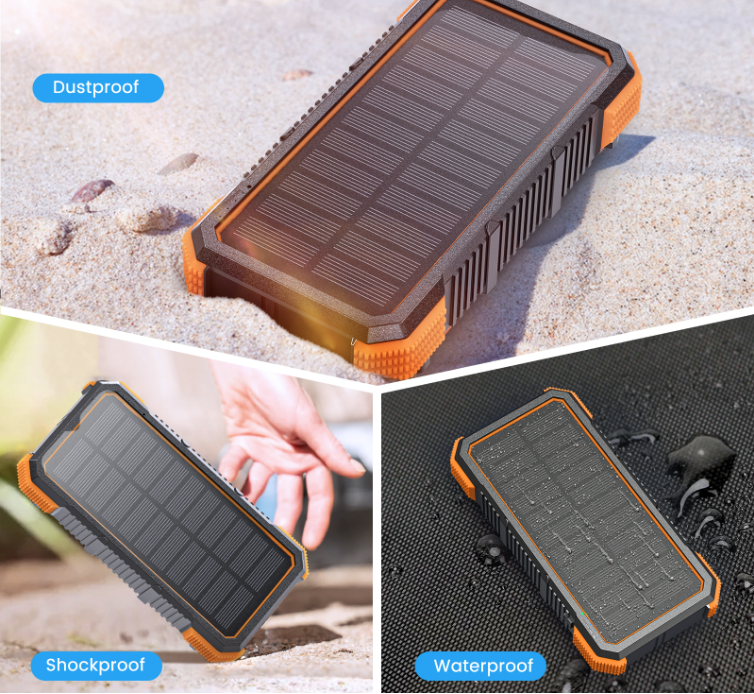 Solar Powerbank 32 000 mAh – Snabbladdning, Trådlös Laddning & 36-LED Nödlampa