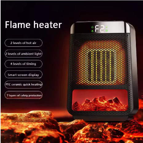 1000W Portabel Flammelampa Värmefläkt – Tyst & Effektiv Mini Heater för Hem och Kontor