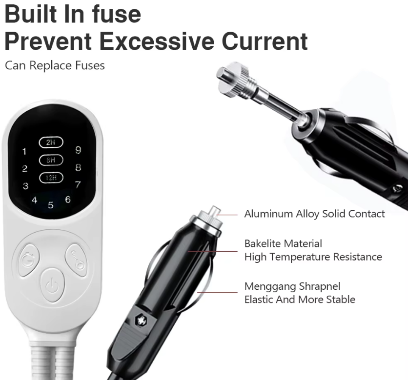 Elektrisk 12V Värmefilt för Bil & Camping – Extra Tjock, Termostat, 9/4 Lägen – Perfekt för RV, SUV & Vinterresor