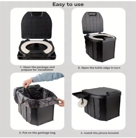 Portabel Hopfällbar Campingtoalett – Stabil, Luktfri & Superkompakt (200 kg Kapacitet)