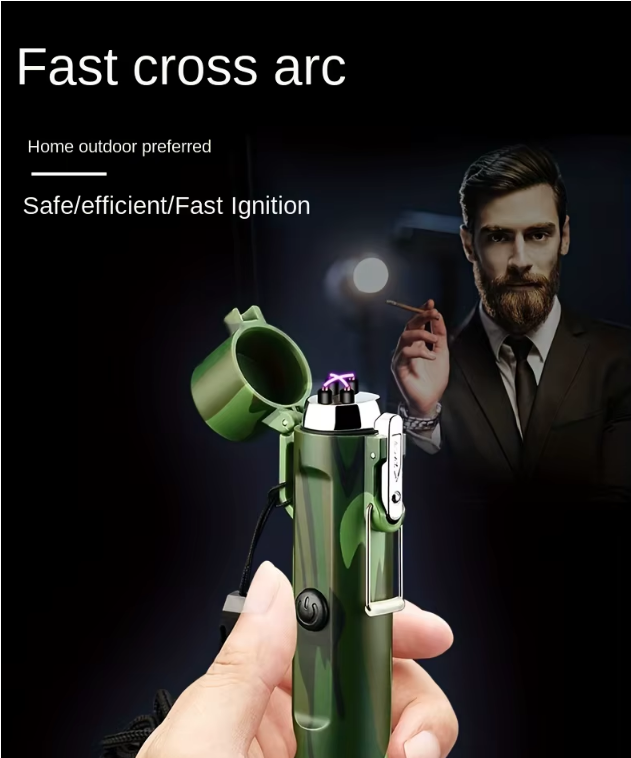 USB Plasma Tändare med Ficklampa & Kompass – Perfekt för Camping & Äventyr