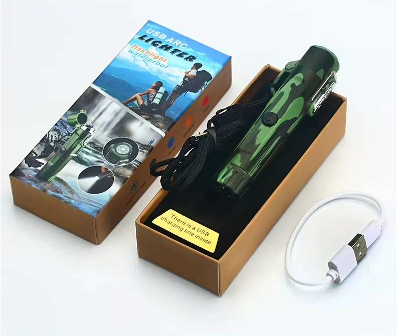 USB Plasma TĂ€ndare med Ficklampa & Kompass â Perfekt för Camping & Ăventyr