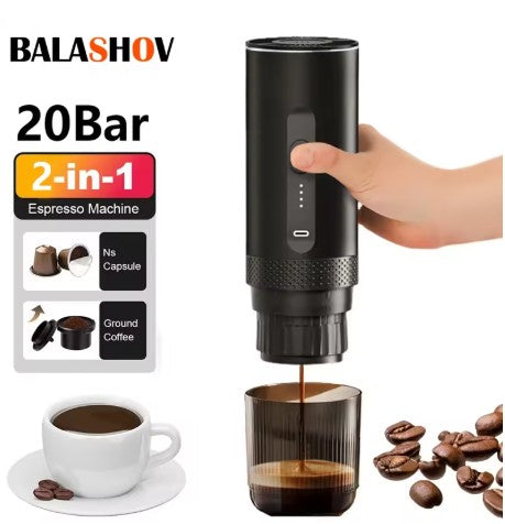 ☕ Trådlös 2-i-1 Kaffemaskin – För Bil, Hem och Camping