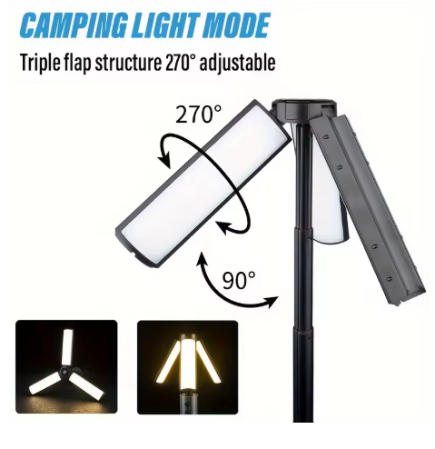 Teleskopisk Campinglampa & Ficklampa – Uppladdningsbar 3000mAh med 270° belysning