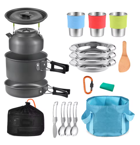 21-delars Camping Cookware Set – Komplett Kokkärlskit för 3 Personer