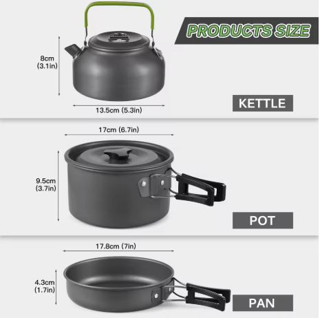 21-delars Camping Cookware Set – Komplett Kokkärlskit för 3 Personer