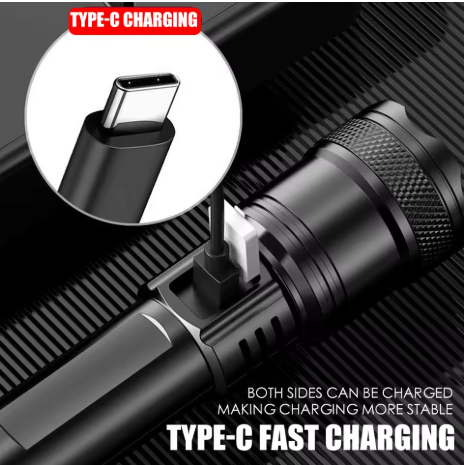 Kraftfull LED-ficklampa – USB-uppladdningsbar med zoom & batteriindikator