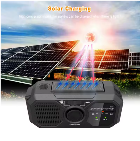 Handvevad & Solcellsdriven Nödradio – FM-Radio, Powerbank & LED-Lampa