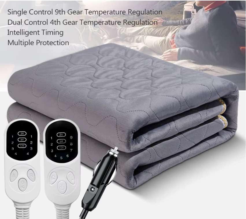 Elektrisk 12V Värmefilt för Bil & Camping – Extra Tjock, Termostat, 9/4 Lägen – Perfekt för RV, SUV & Vinterresor