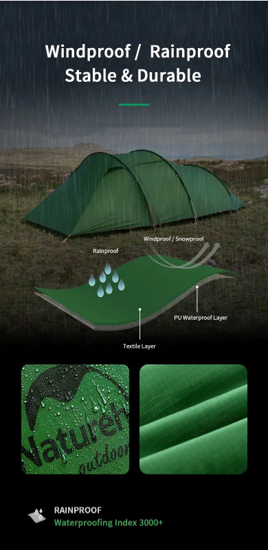 Naturehike Opalus 4-Säsongstält – Ultralätt Tunneltält för 2–3 Personer (20D Silikon, Komplett Set)